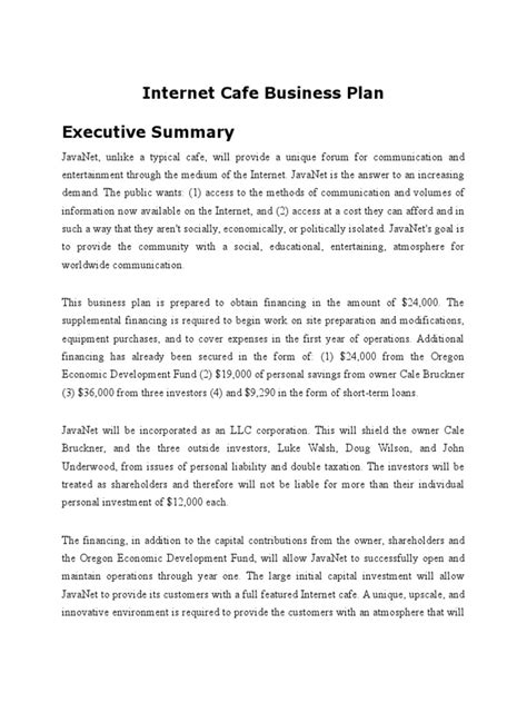 Internet Cafe Business Plan